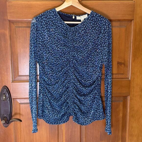 NWT Michael Kors Metallic Blue Cinch Front Blouse - XL - Picture 1 of 9